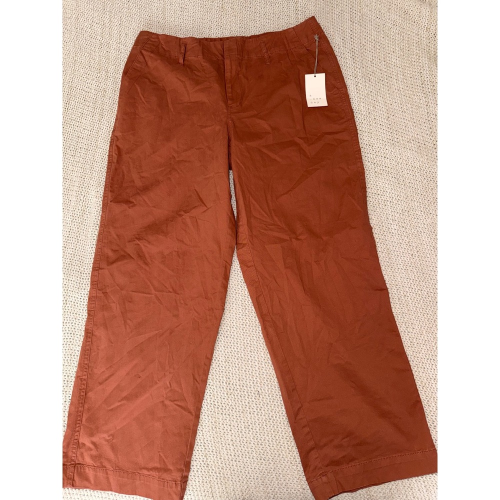 A New Day Womens Rust Orange Straight Leg Stretch Pants Size 12 High Rise NWT